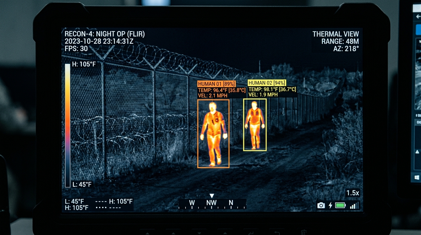 How Cloud Video Management Systems (VMS) Work Operational Deployment How Cloud Video Management Systems (VMS) Work - Thermal infrared FLIR night vision surveillance screen showing human heat signatures in pitch darkness